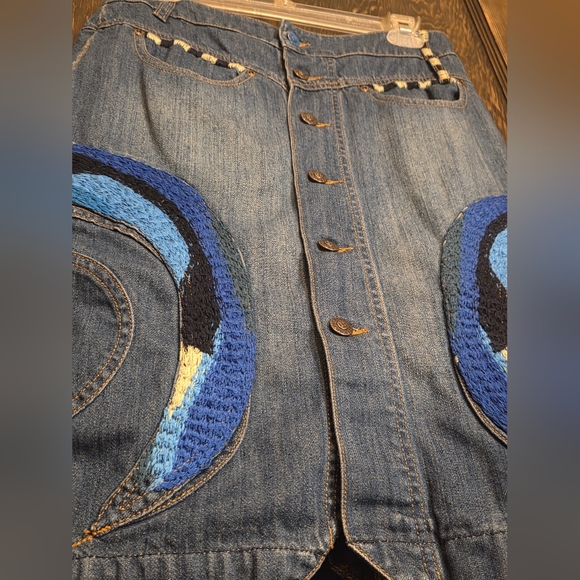 Oilily Blue Denim Pencil Skirt with Colorful Accents - Picture 2 of 15